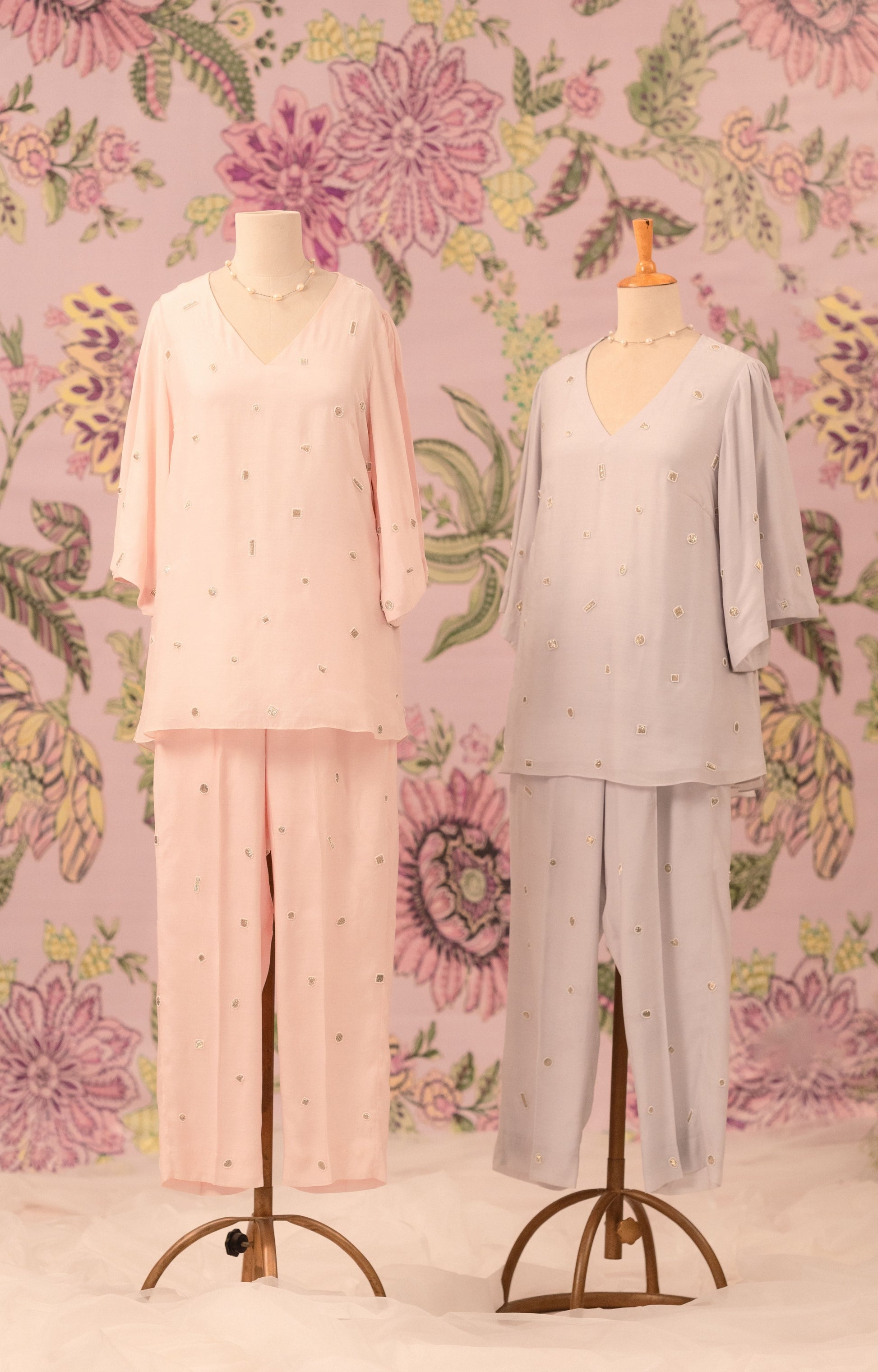 Powder pink co-ord set with all over embellishment