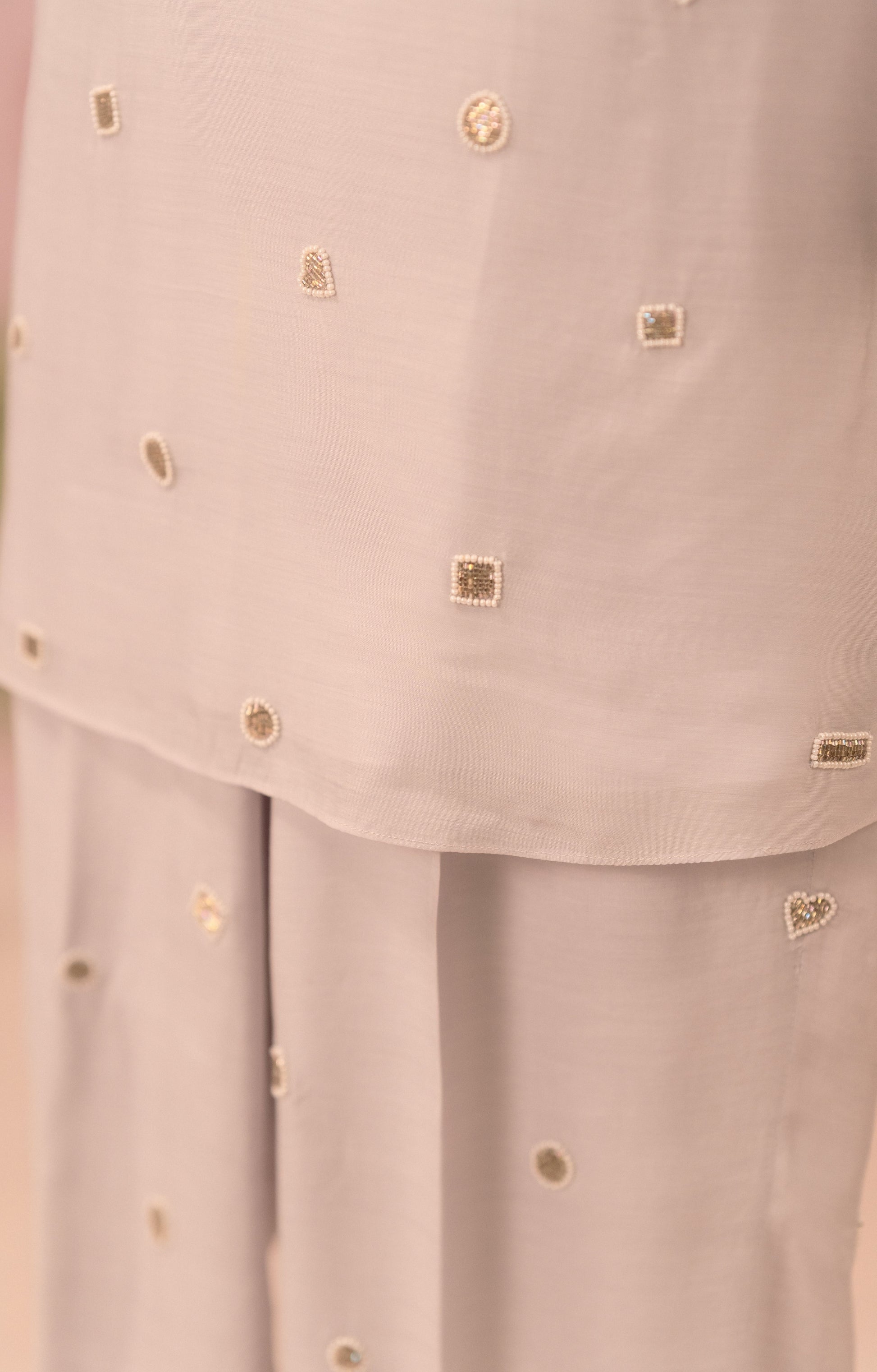 Silver grey co-ord set with all over embellishment