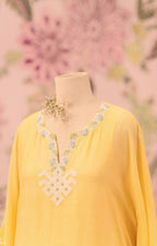 Yellow Mul Silk Pearl Embellished Co-Ord Set