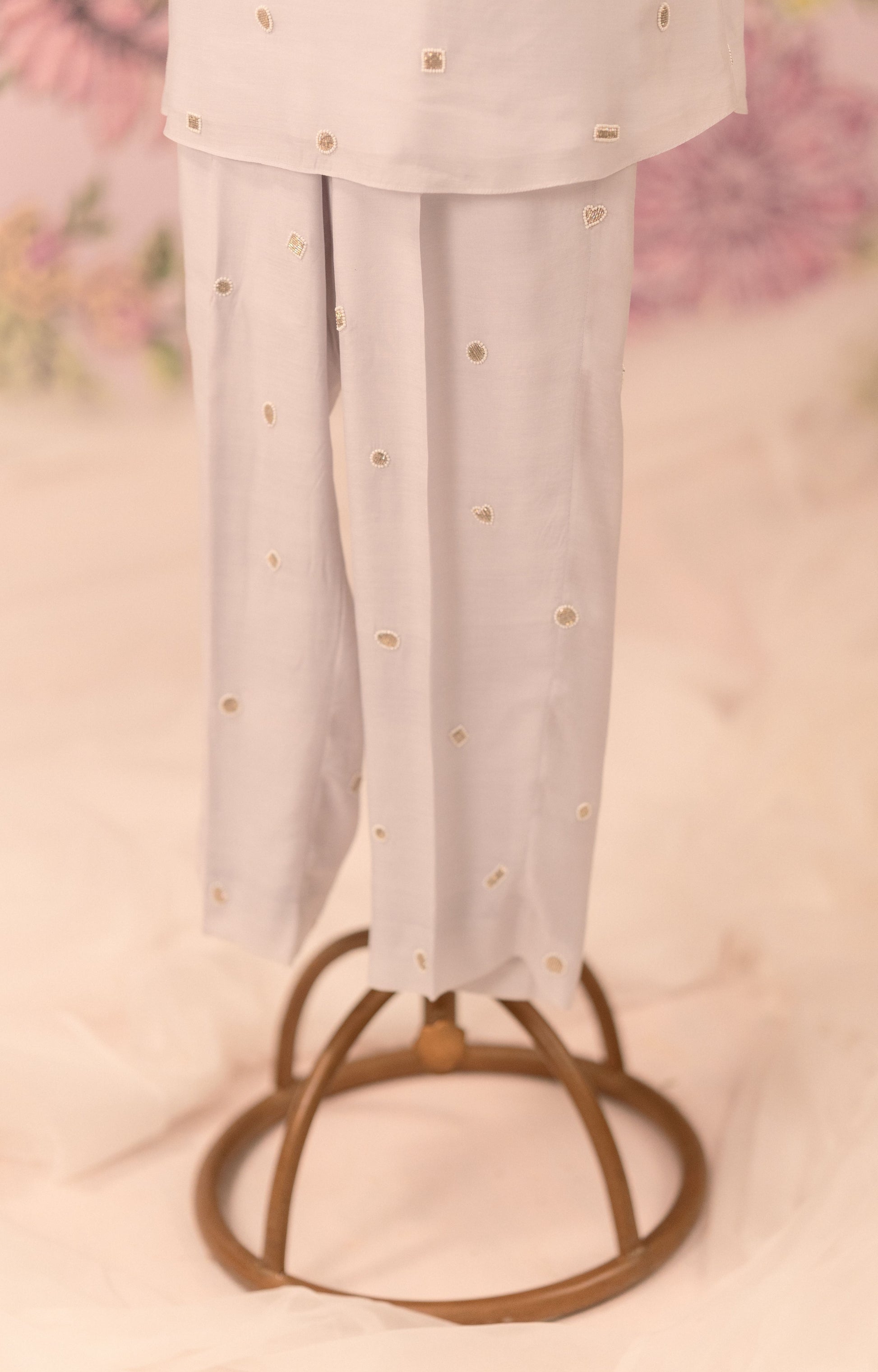 Silver grey co-ord set with all over embellishment