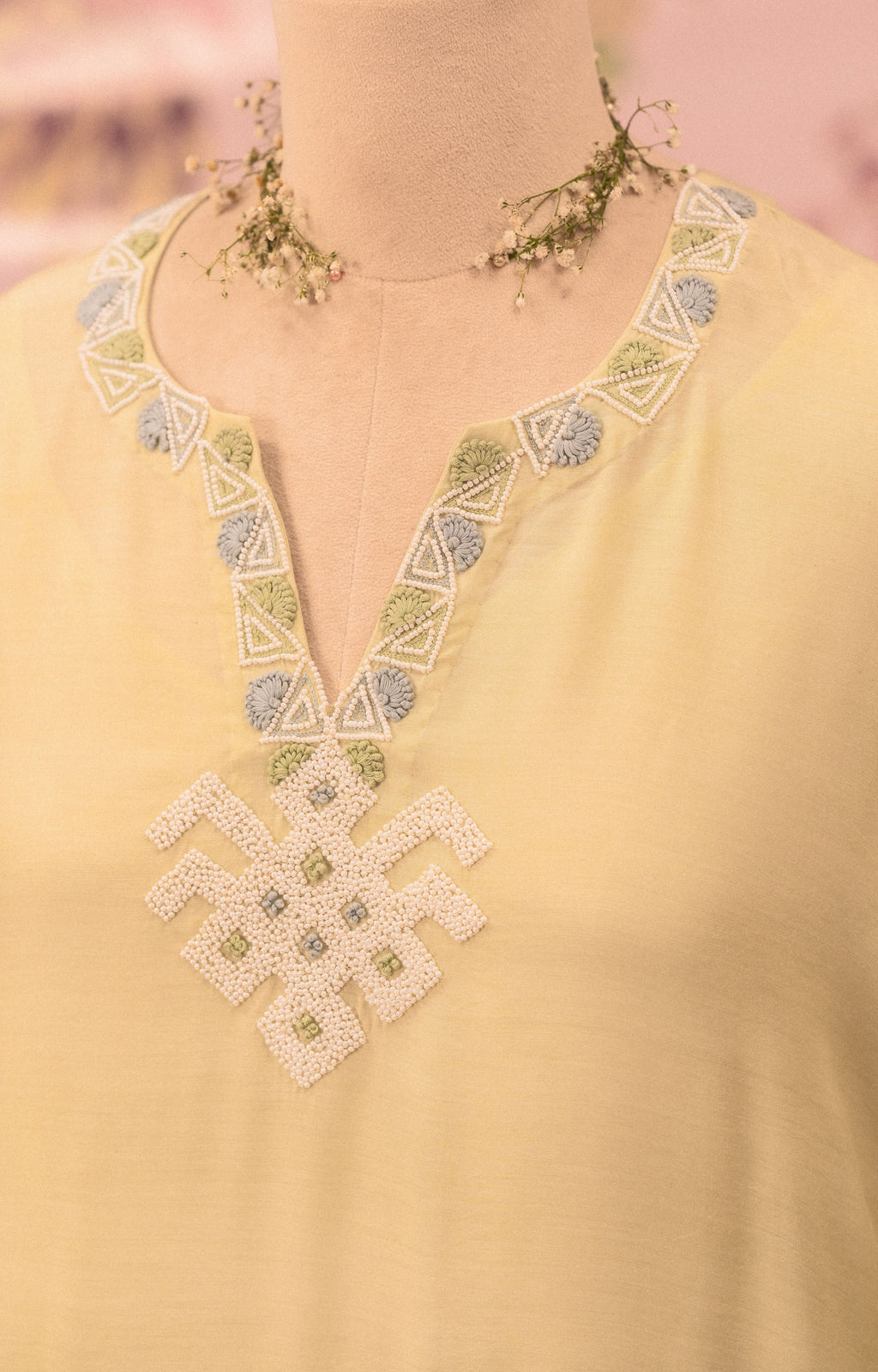 Mint green co-ord set with pearl embellishments