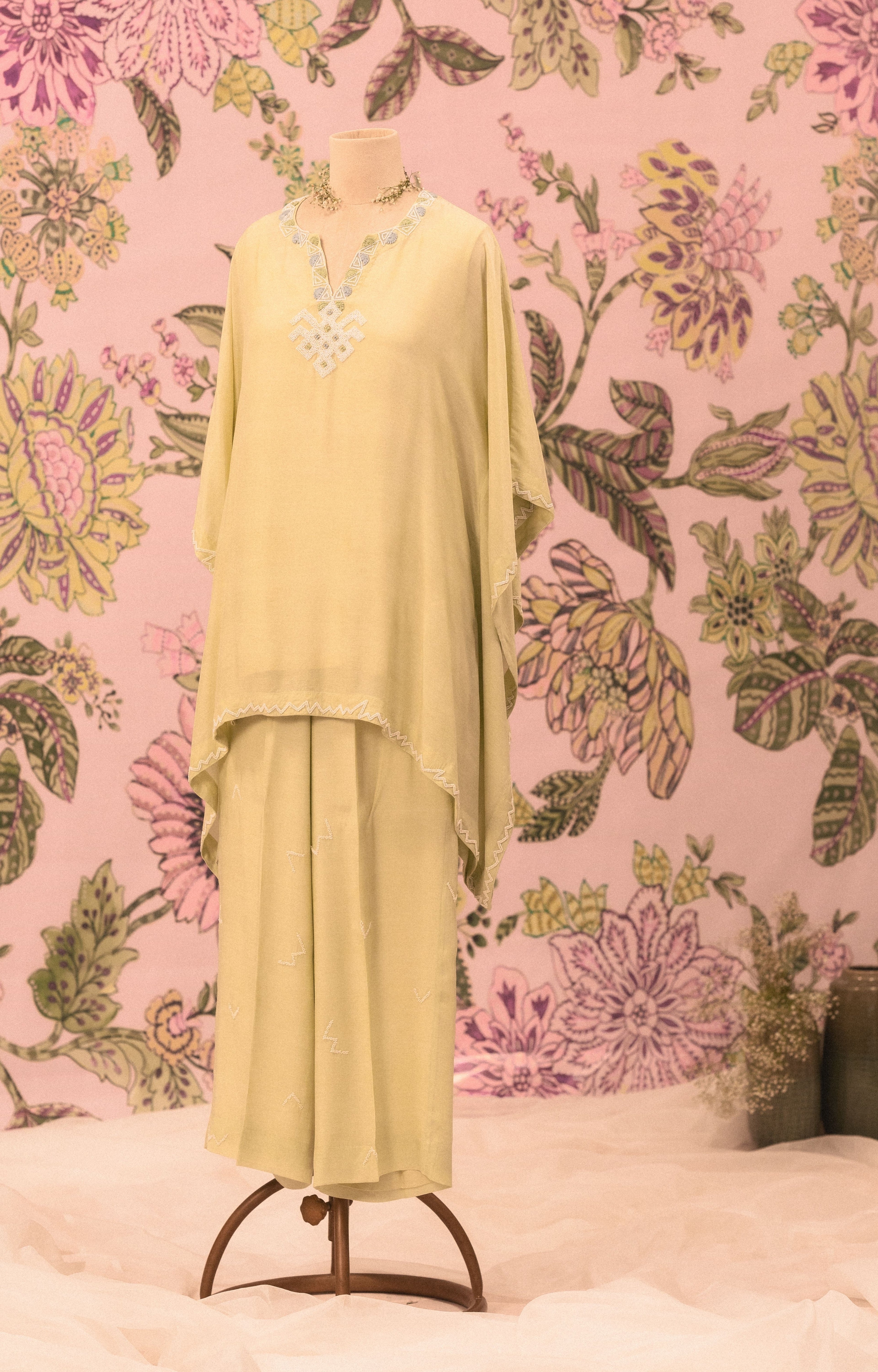 Mint green co-ord set with pearl embellishments