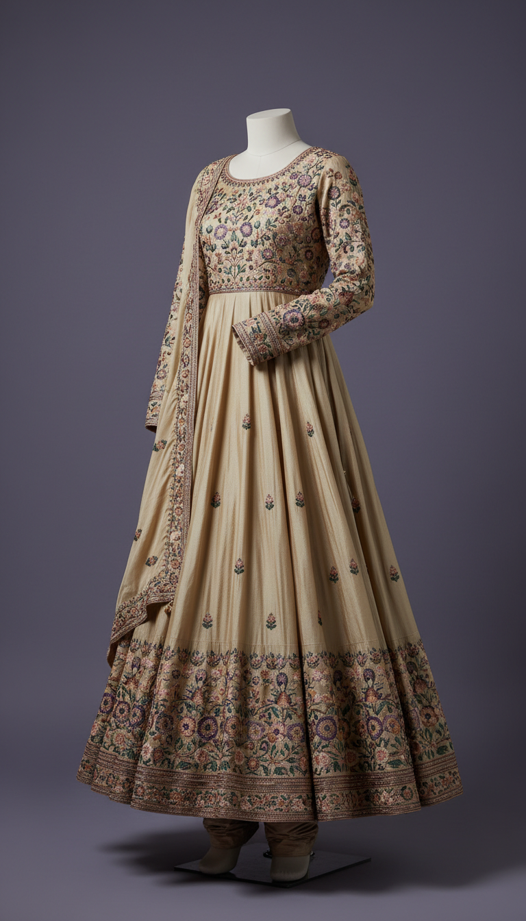 Champagne Silk Hand-Embroidered Anarkali