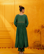Emerald Green Mul Silk Hand Embroidered Anarkali Suit Set