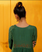 Emerald Green Mul Silk Hand Embroidered Anarkali Suit Set