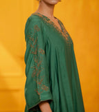 Emerald Green Mul Silk Hand Embroidered Anarkali Suit Set