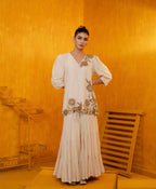 Ivory Mul Silk Hand Embroidered Short Kurti with Sharara Set