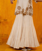 Ivory Mul Silk Hand Embroidered Short Kurti with Sharara Set