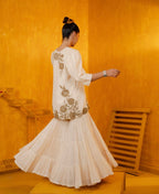 Ivory Mul Silk Hand Embroidered Short Kurti with Sharara Set