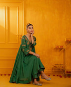 Green Mul Silk Antique Hand Embroidered Anarkali Suit Set