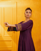 Deep Purple Mul Silk Hand Embroidered Anarkali Suit Set