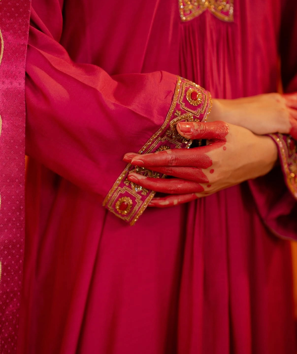 Bright Pink Hand Embroidered Kalidaar Suit Set