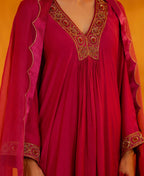 Bright Pink Hand Embroidered Kalidaar Suit Set