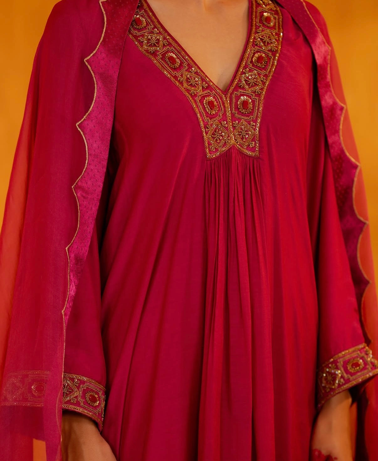 Bright Pink Hand Embroidered Kalidaar Suit Set