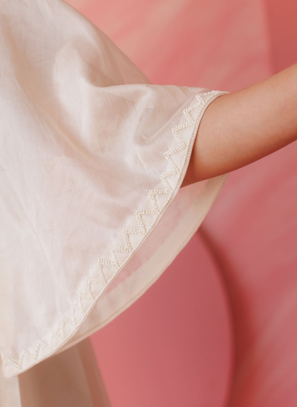 Off-white pearl embroidered side pleated co-ord set