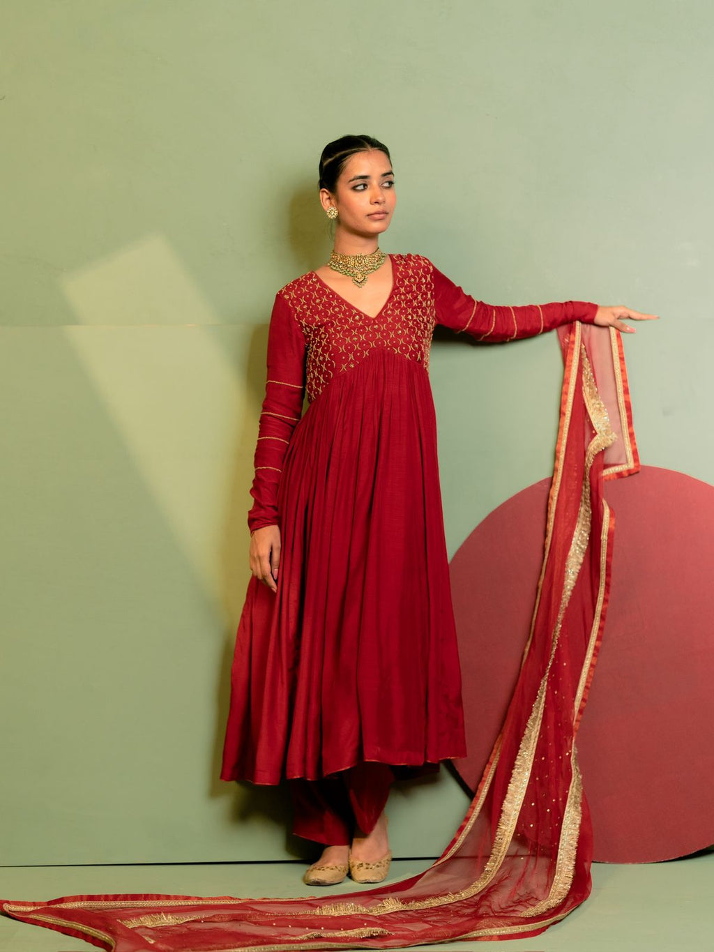 3-Piece Red Anarkali Set