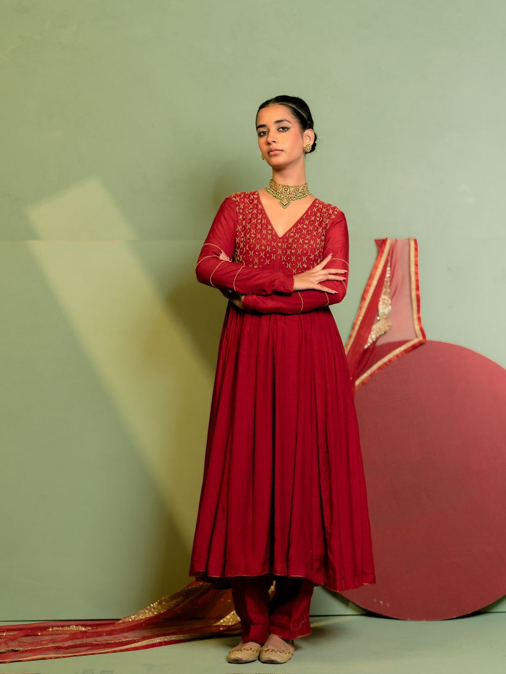3-Piece Red Anarkali Set