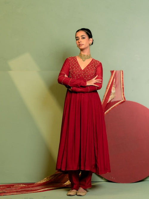 3-Piece Red Anarkali Set