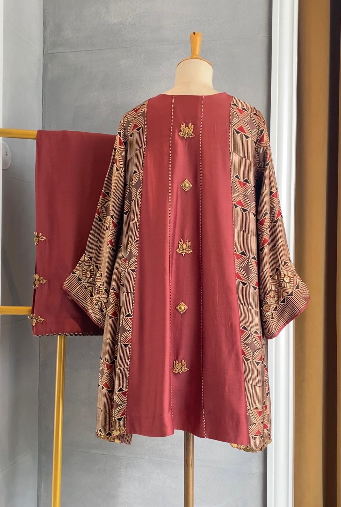 Mehroon Embroidered Short Anarkali Set