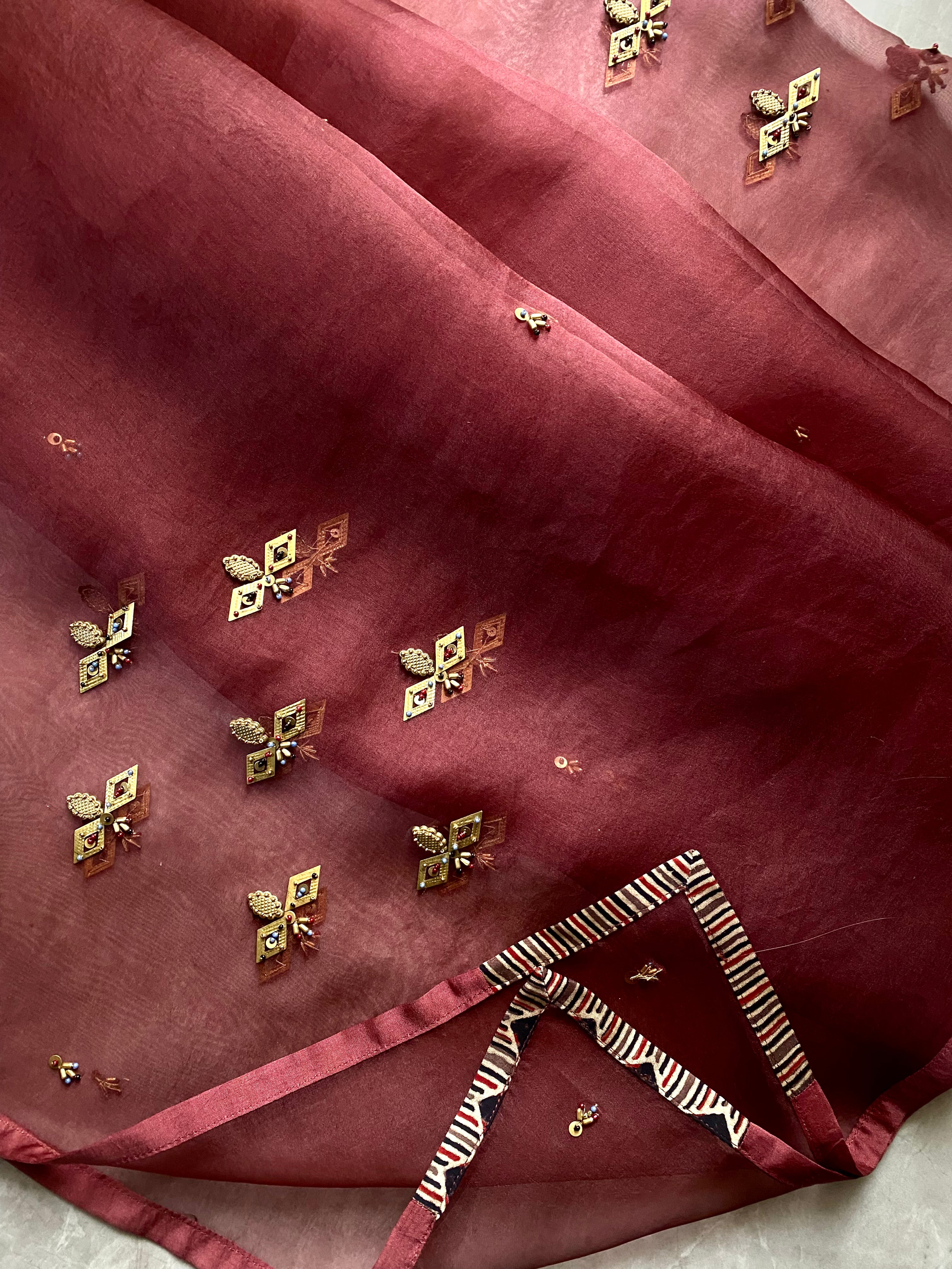 Mehroon Embroidered Short Anarkali Set