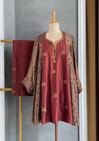 Mehroon Embroidered Short Anarkali Set