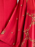 GULNAAR • Ruby Red Embroidered Silk Kurta Set