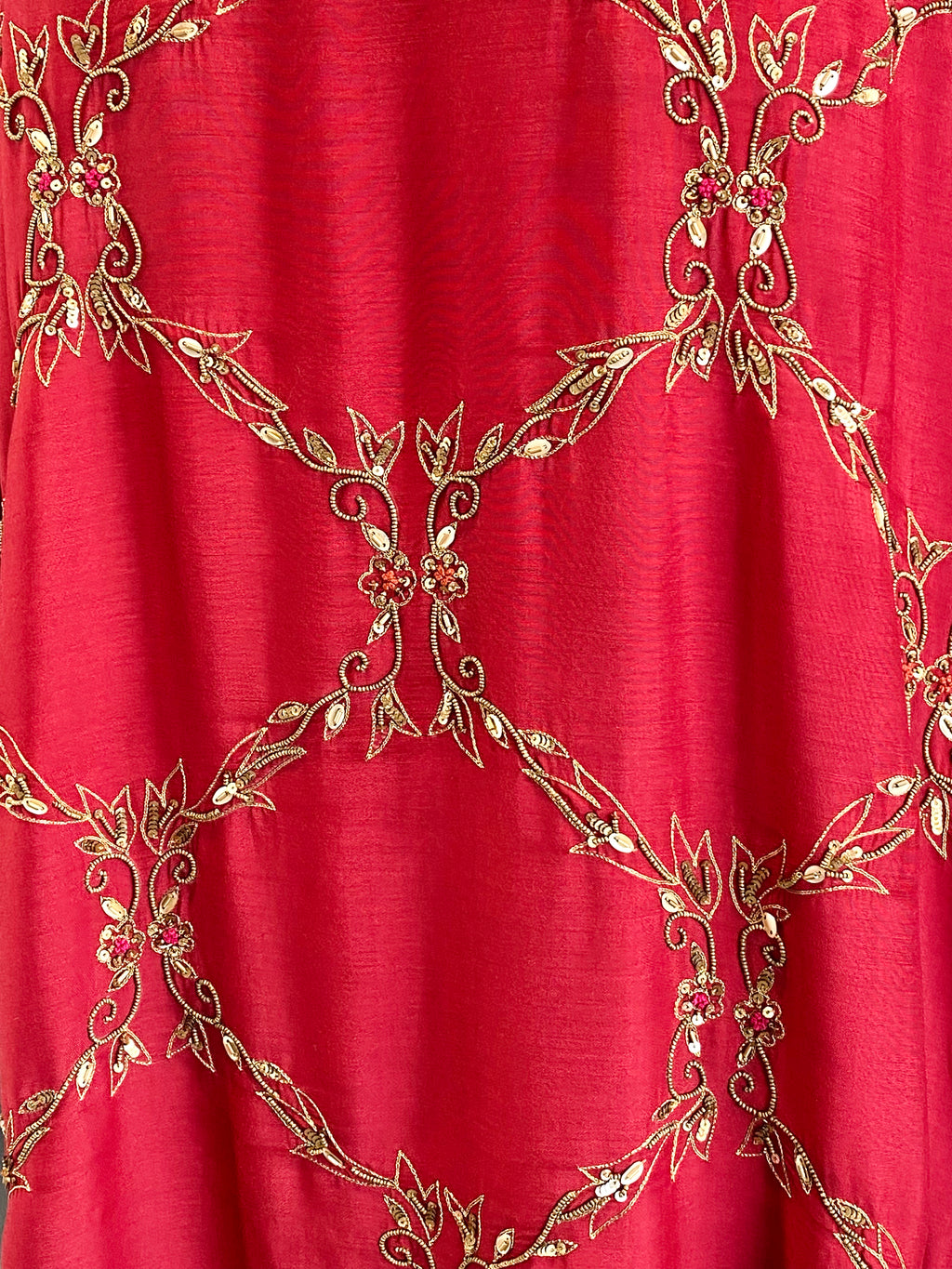 GULNAAR • Ruby Red Embroidered Silk Kurta Set