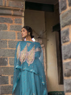 Charlotte Blue Cotton Silk Hand Embroidered Anarkali Set With Silk Organza Dupatta
