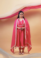Fushia Pink Silk Chanderi Kurta with Pants and Dupatta