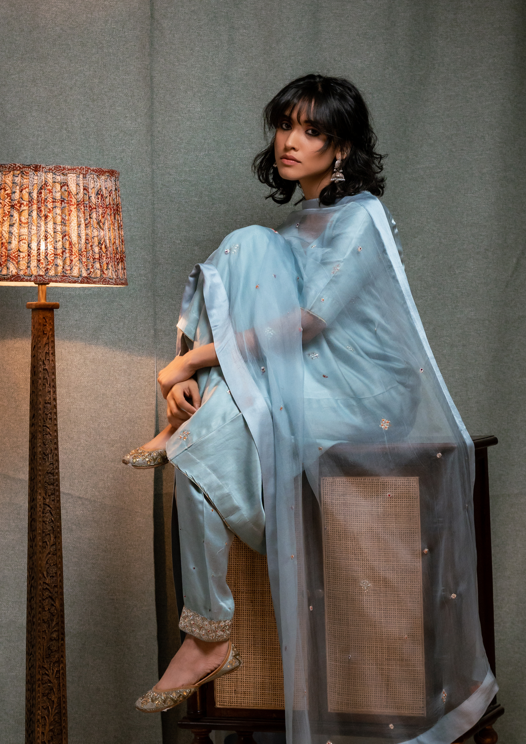 Blue A Line Kurta with Pakistani Salwar and Dupatta