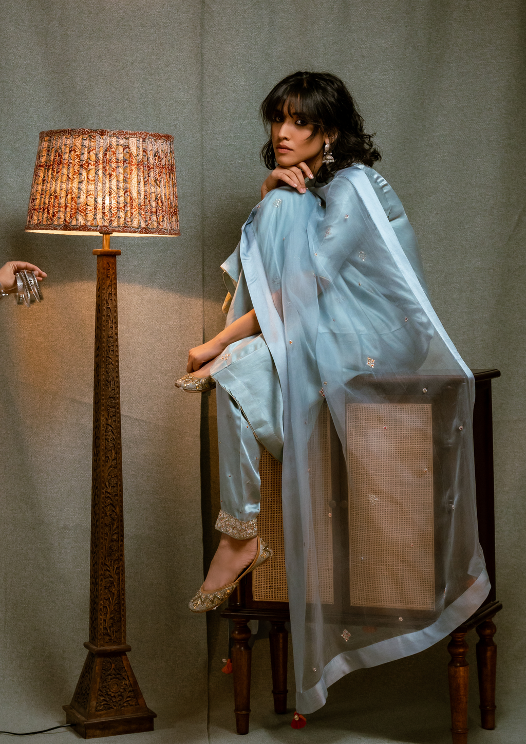 Blue A Line Kurta with Pakistani Salwar and Dupatta