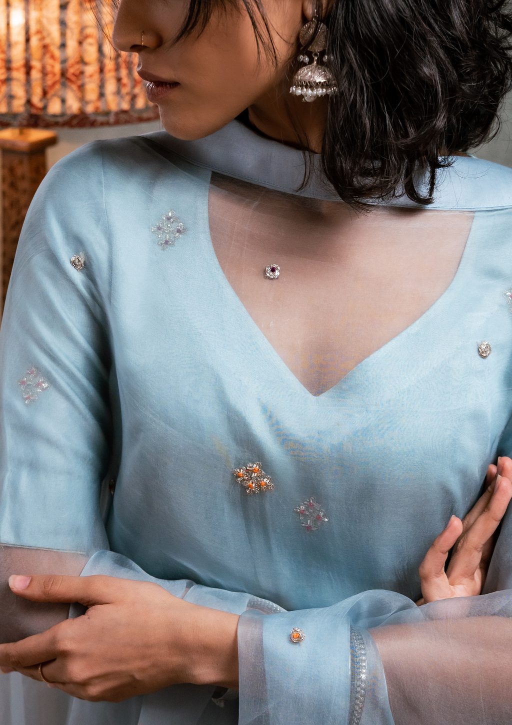 Blue A Line Kurta with Pakistani Salwar and Dupatta