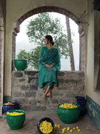 Emerald Green Cotton Silk Hand Embroidered Kalidar Set With Heavy Silk Organza Dupatta