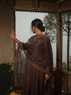 Purple Pansy Cotton Silk Hand Embroidered Kalidaar Set With Silk Organza Dupatta