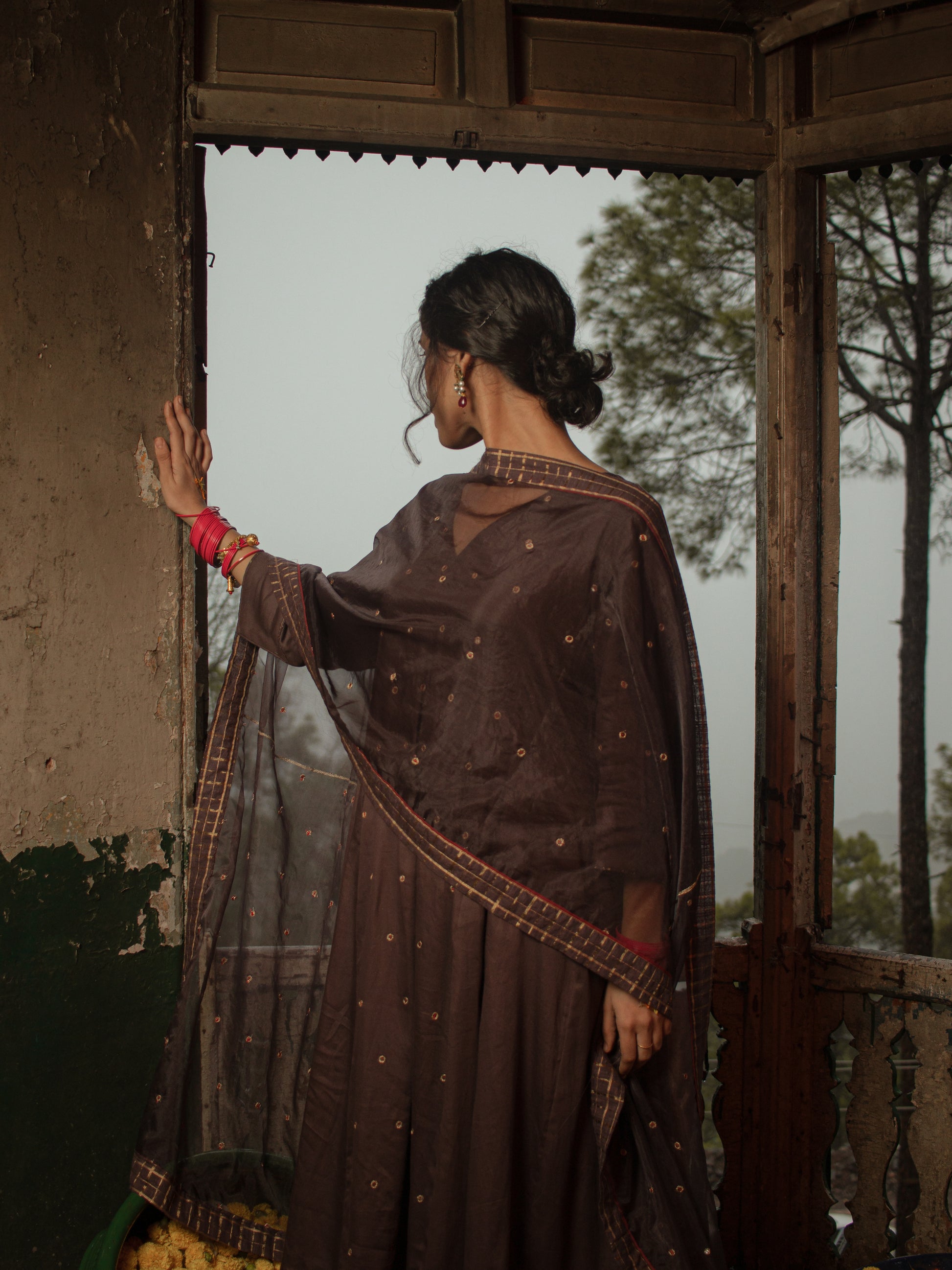 Purple Pansy Cotton Silk Hand Embroidered Kalidaar Set With Silk Organza Dupatta