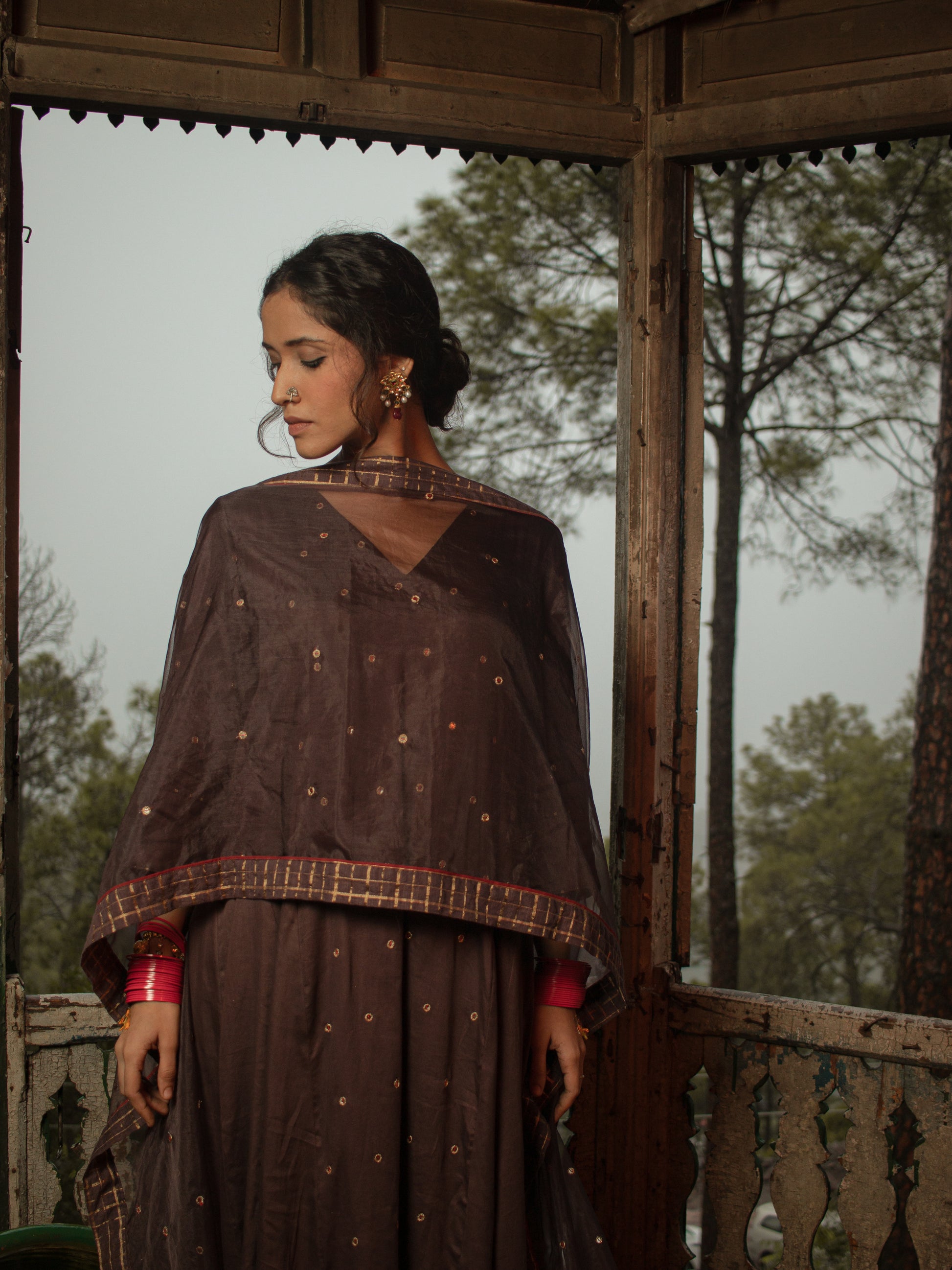 Purple Pansy Cotton Silk Hand Embroidered Kalidaar Set With Silk Organza Dupatta