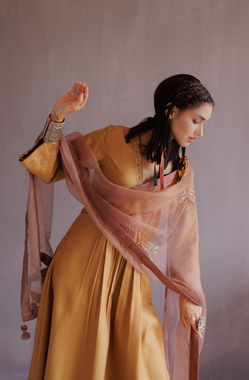 Mustard  Yellow Pashmina A line Suit Set.