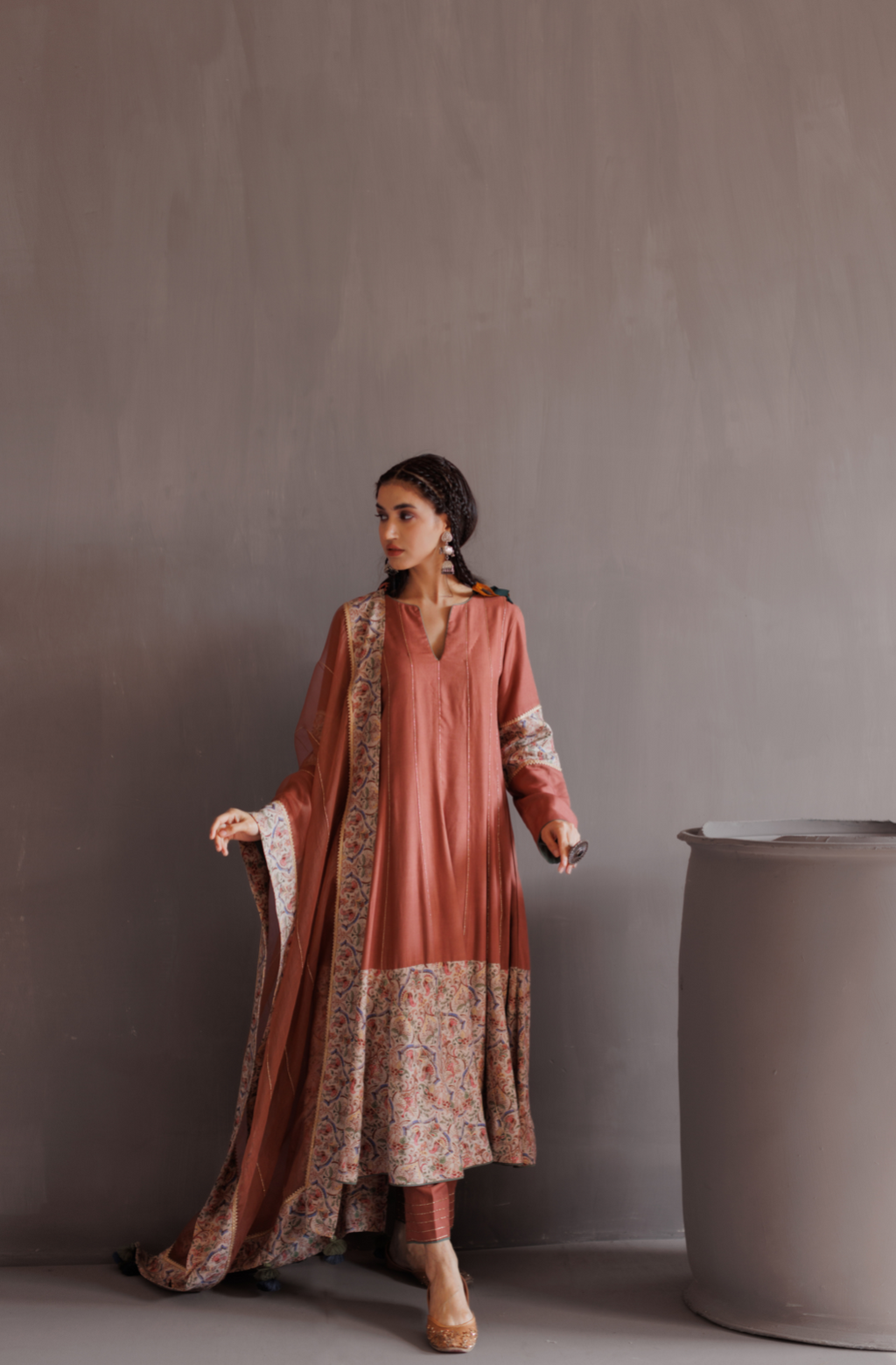 Dusty Rose Pink Pashmina Anarkali Suit Set