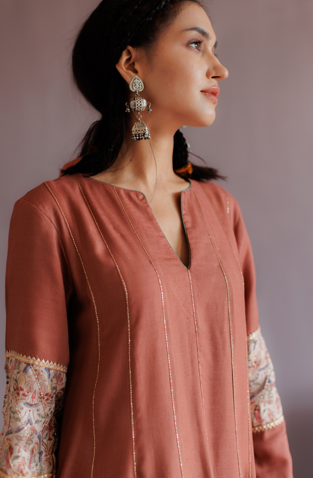 Dusty Rose Pink Pashmina Anarkali Suit Set