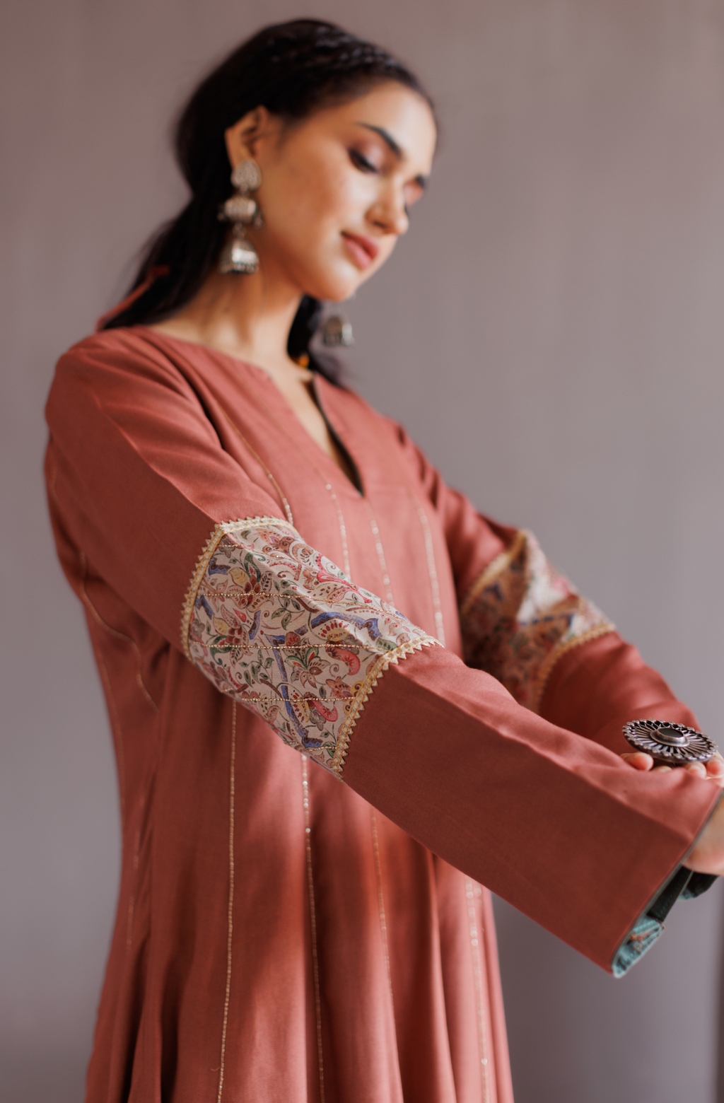 Dusty Rose Pink Pashmina Anarkali Suit Set