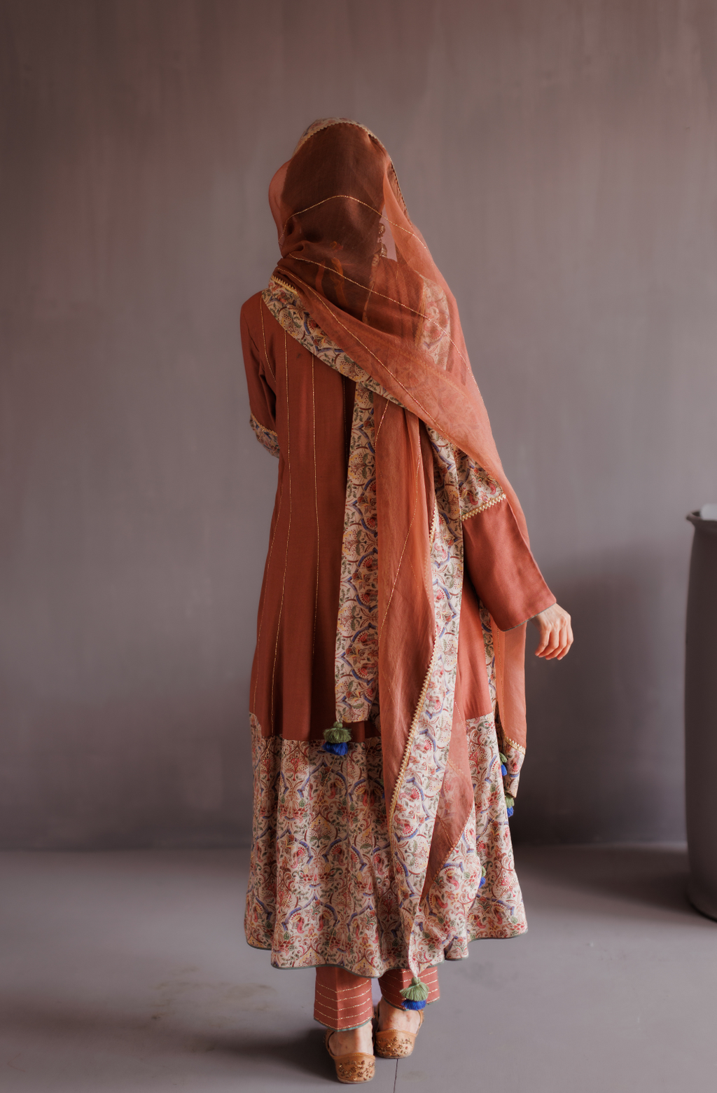 Dusty Rose Pink Pashmina Anarkali Suit Set