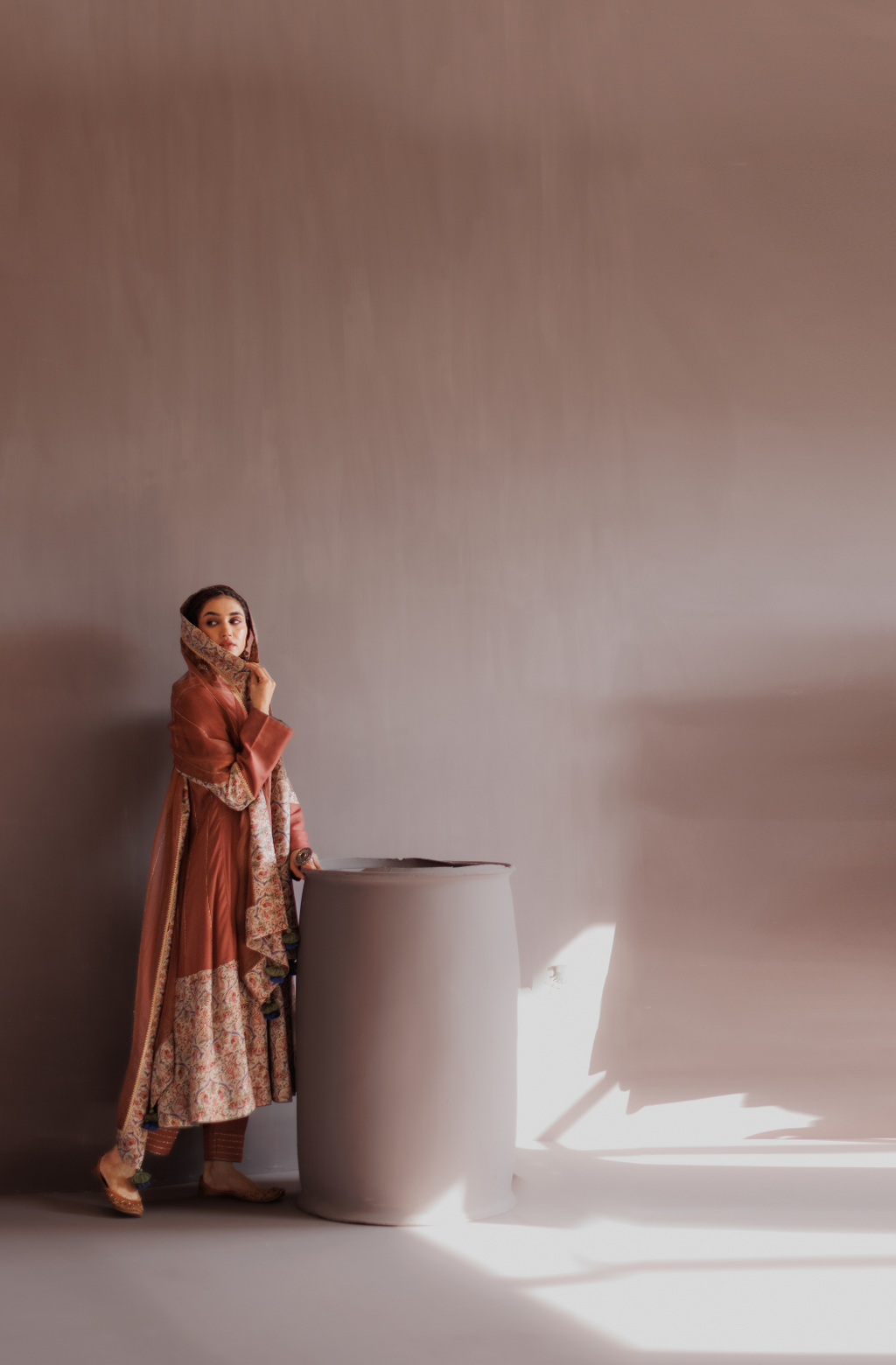Dusty Rose Pink Pashmina Anarkali Suit Set