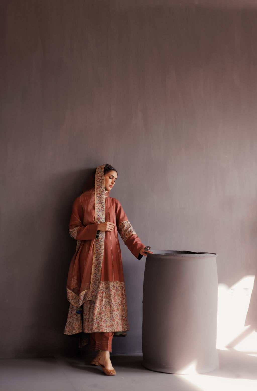 Dusty Rose Pink Pashmina Anarkali Suit Set