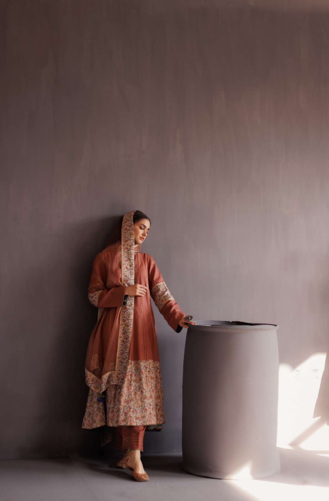 Dusty Rose Pink Pashmina Anarkali Suit Set