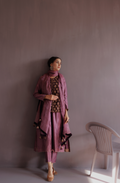 Royal Purple Silk A Line Kurta Set With Embroidered Velvet Jacket