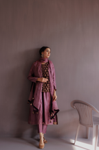 Royal Purple Silk A Line Kurta Set With Embroidered Velvet Jacket