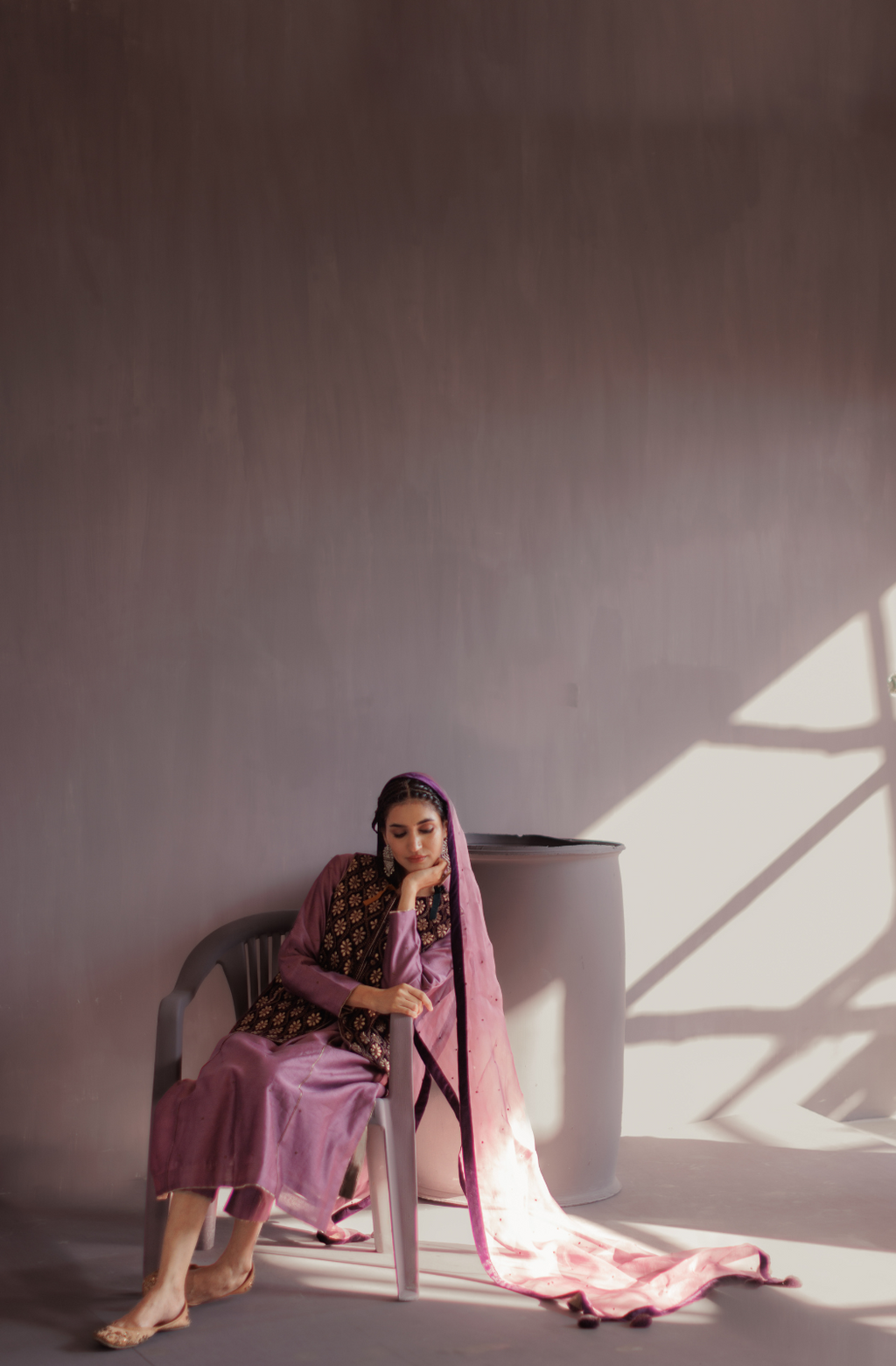 Royal Purple Silk A Line Kurta Set With Embroidered Velvet Jacket