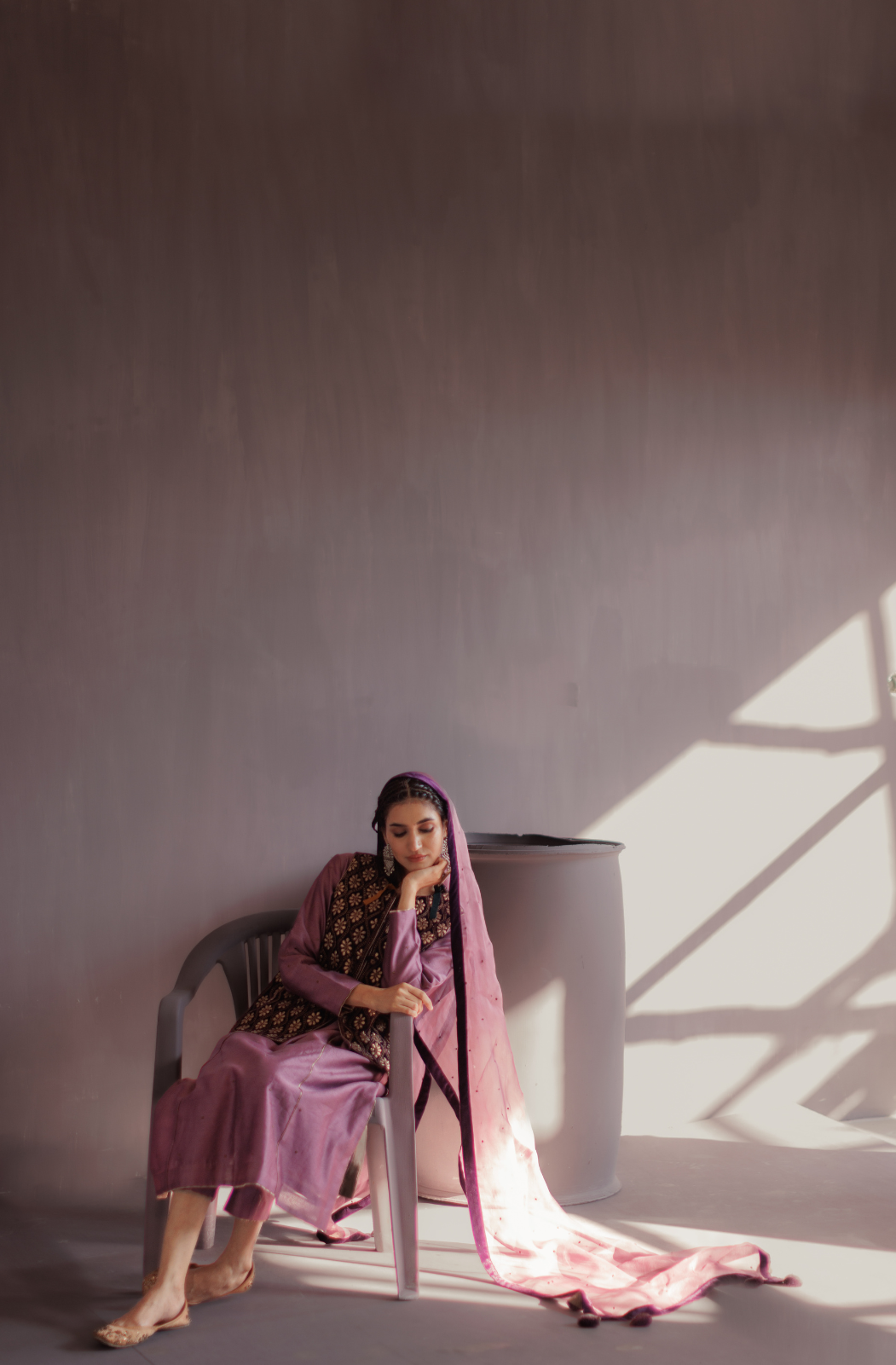 Royal Purple Silk A Line Kurta Set With Embroidered Velvet Jacket