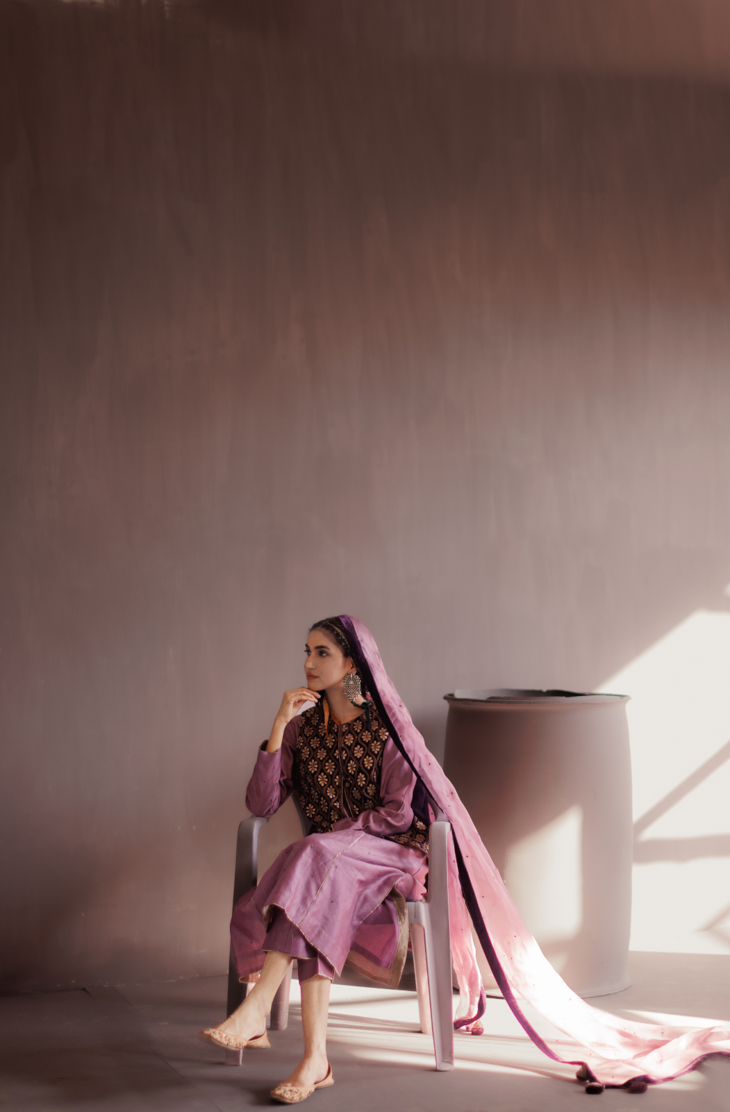Royal Purple Silk A Line Kurta Set With Embroidered Velvet Jacket