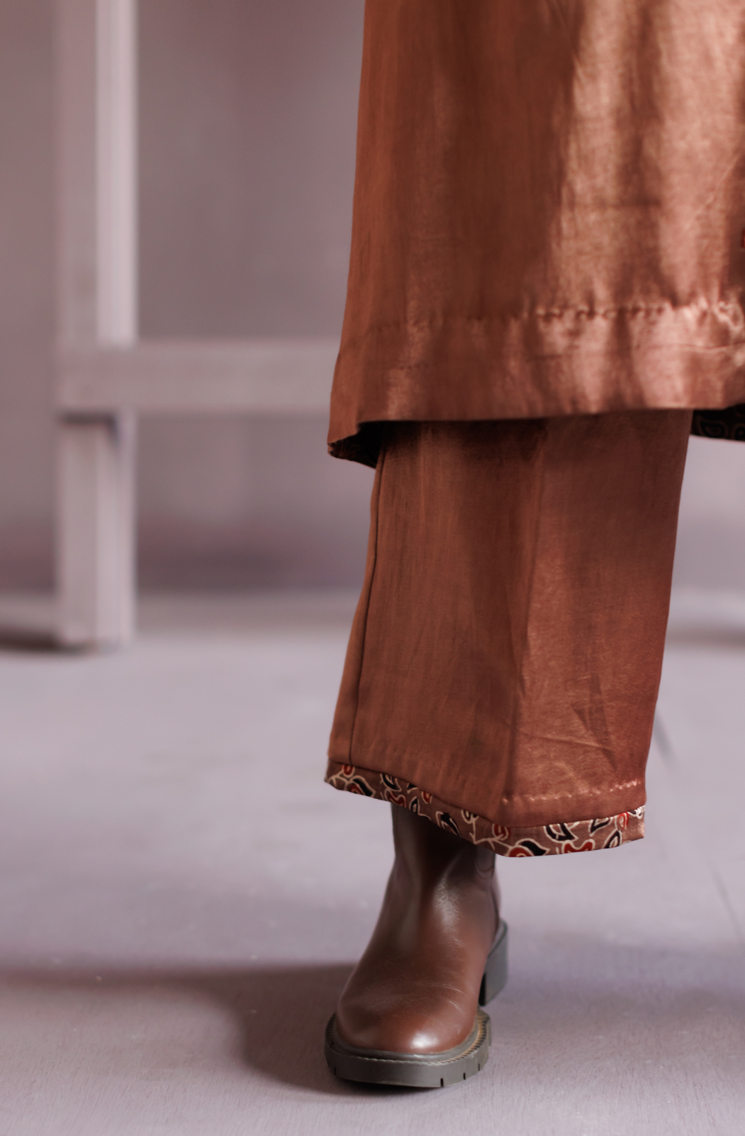Saddle Brown Peter Pan Collar Mashru Co-ord Set